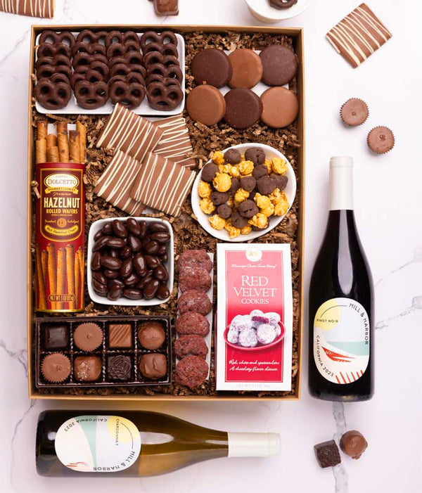 Deluxe Red & White Wine & Sweet Treats Gift Box - The Gift Basket