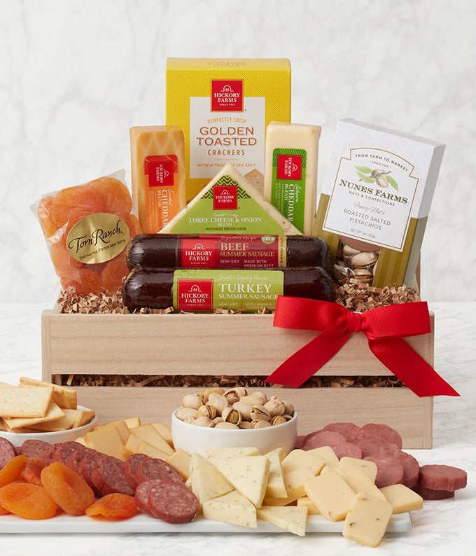 Meat and Cheese wooden crate gift box for delivery
