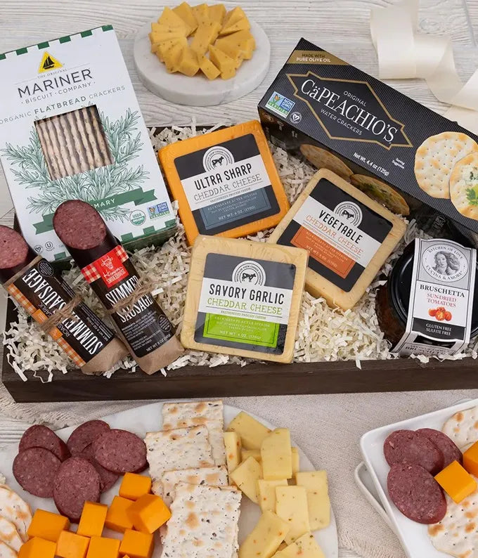 Luxury Cheese, Sausage and Crackers Basket