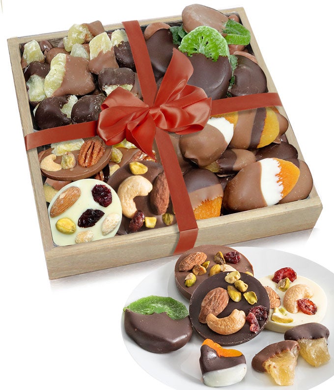 Luxury Chocolate Covered Dried Fruit Wooden Tray