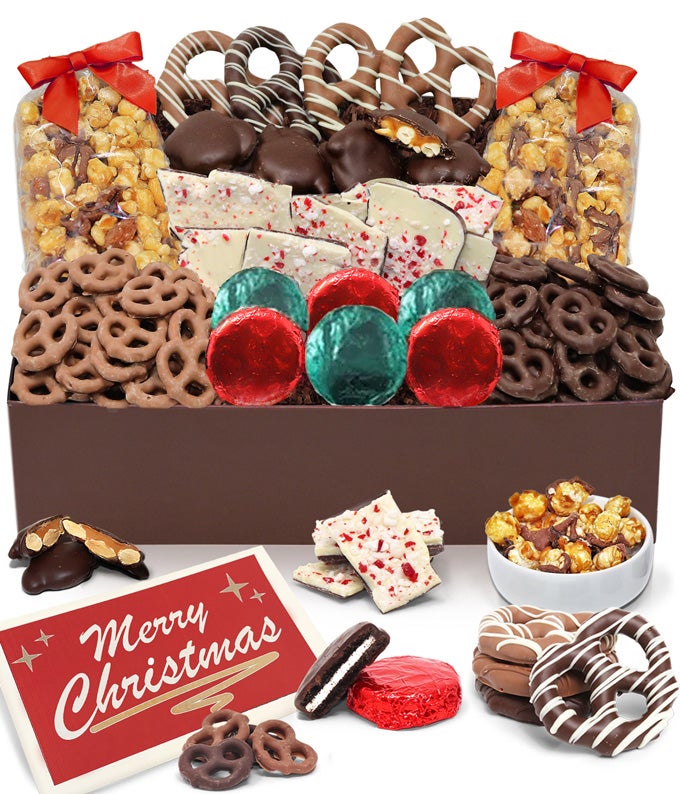 Merry Christmas Belgian Chocolate Covered Snack Tray Box
