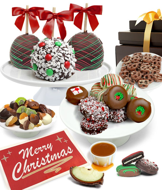 Merry Christmas Chocolate Covered Fruit Gift Basket