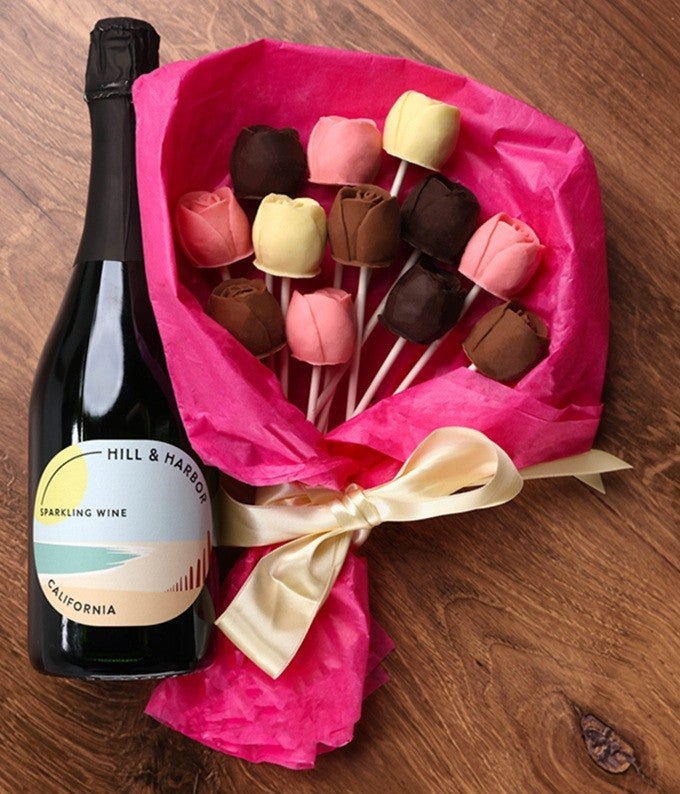 Sparkling Wine &amp; Chocolate Rose Bouquet