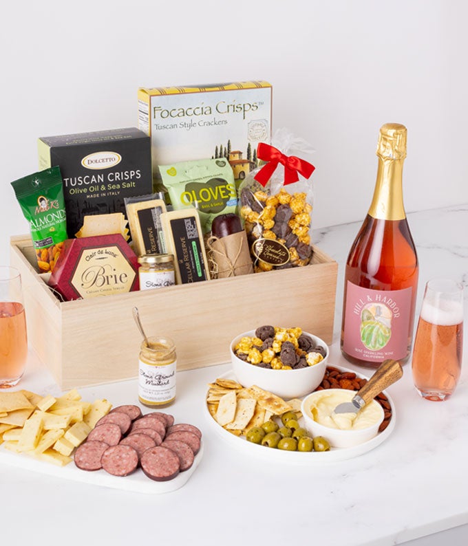 Deluxe Meat &amp; Cheese Gift Box with Sparkling Wine