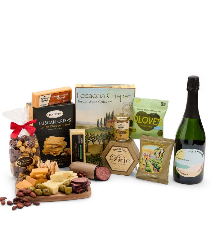 Deluxe Meat &amp; Cheese Gift Box with Sparkling Rosé Wine