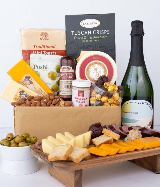Deluxe Meat &amp; Cheese Gift Box with Sparkling Wine