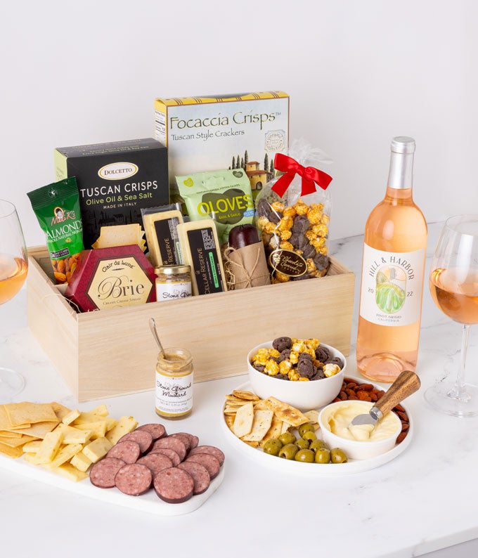 Deluxe Meat &amp; Cheese Gift Box with Rosé Wine