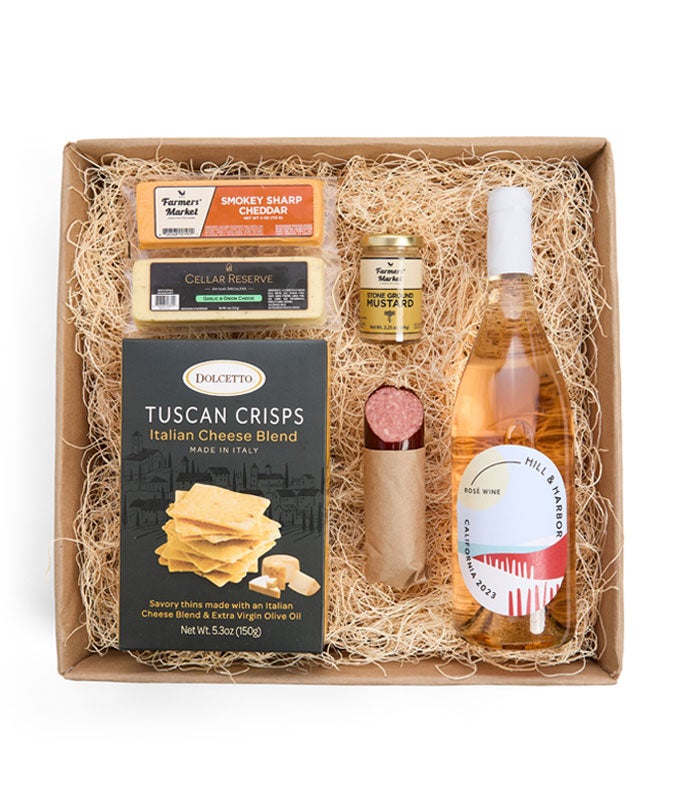 Meat &amp; Cheese Gift Box with Rosé Wine