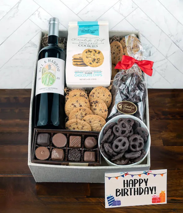 Birthday Red Wine &amp; Gourmet Treats Gift Box