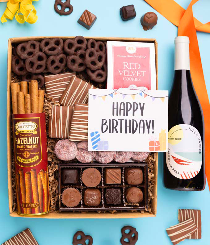 Birthday Red Wine &amp; Gourmet Treats Gift Box