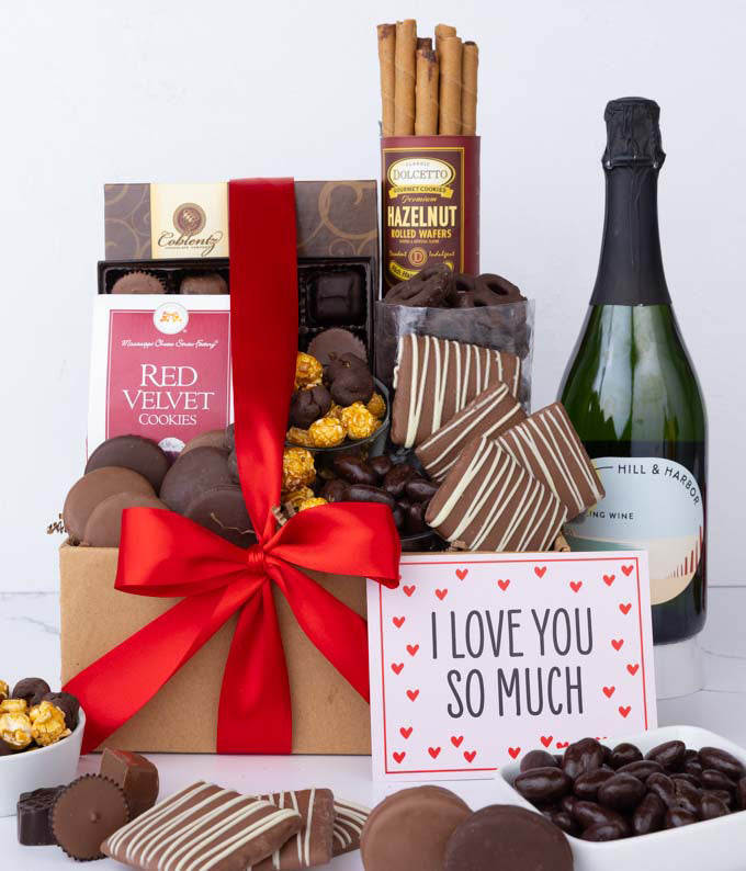 I Love You! Gourmet Chocolate &amp; Wine Indulgence Gift Box - California Sparkling Wine