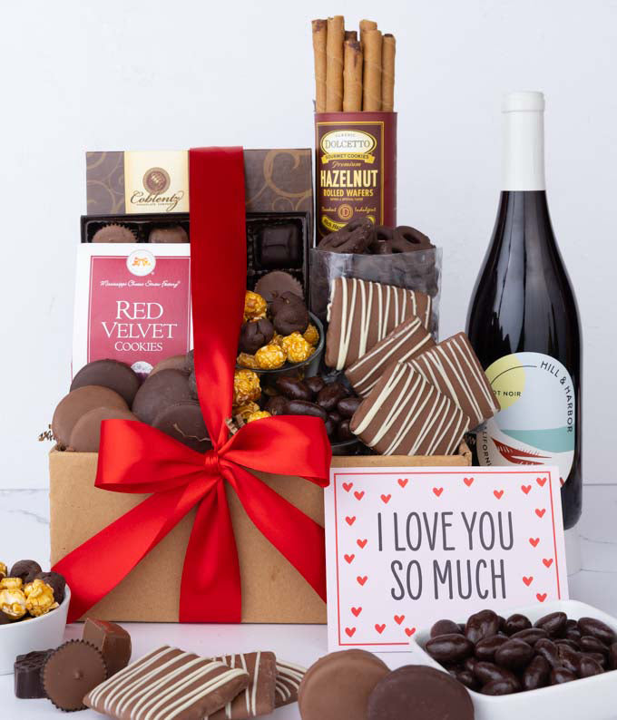I Love You! Gourmet Chocolate &amp; Wine Indulgence Gift Box - California Red Wine