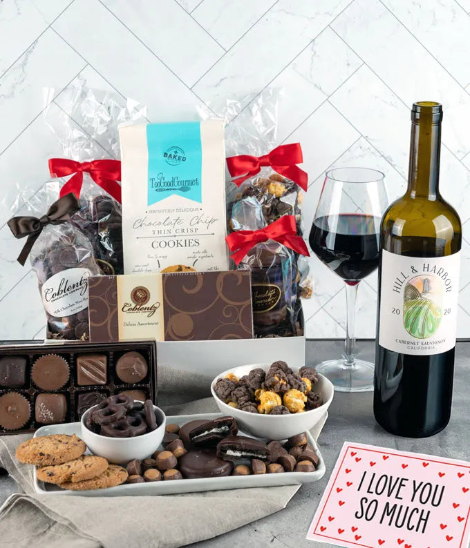 I Love You! Gourmet Chocolate &amp; Wine Indulgence Gift Box - California Red Wine