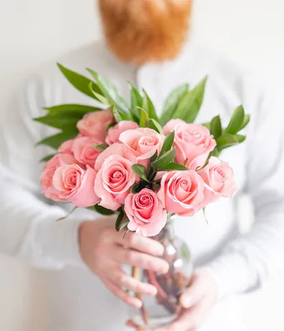 One Dozen Pink Roses, Rosé, and Chocolate Dipped Strawberries