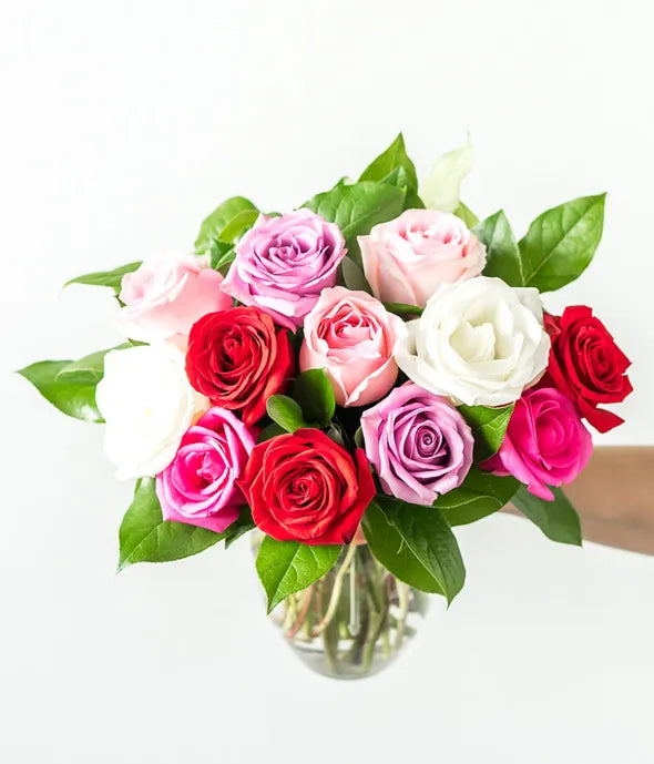 One Dozen Assorted Sweetheart Roses with Rosé Wine