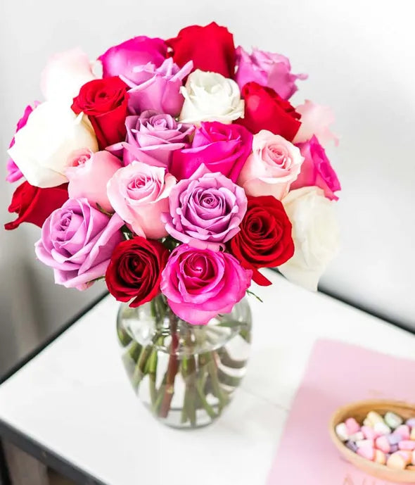 Two Dozen Assorted Sweetheart Roses with Sparkling Wine