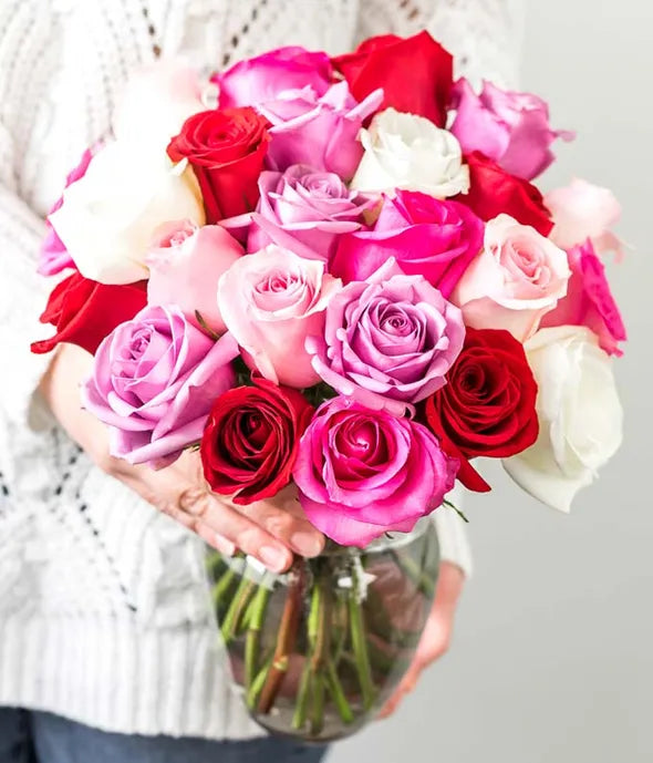 Two Dozen Assorted Sweetheart Roses with Sparkling Wine