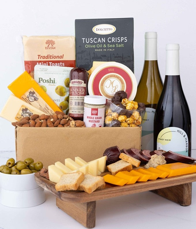 Deluxe Red &amp; White Wine Charcuterie Gift Box
