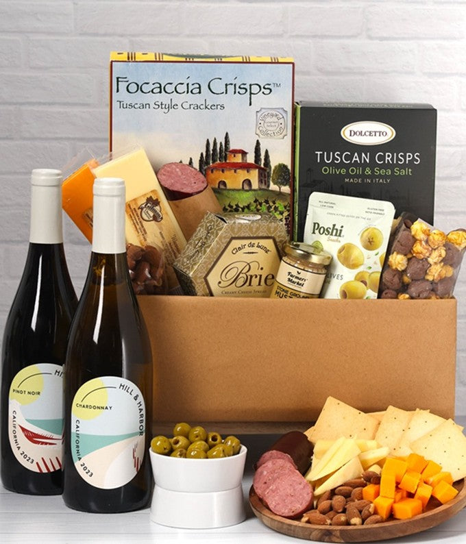 Deluxe Red &amp; White Wine Charcuterie Gift Box