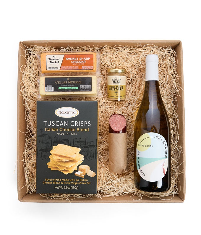 Meat &amp; Cheese Gift Box with California White Wine