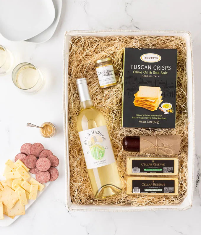 Meat &amp; Cheese Gift Box with California White Wine