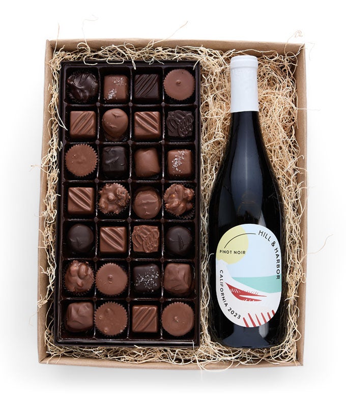 Red Wine &amp; Gourmet Chocolates Gift Box