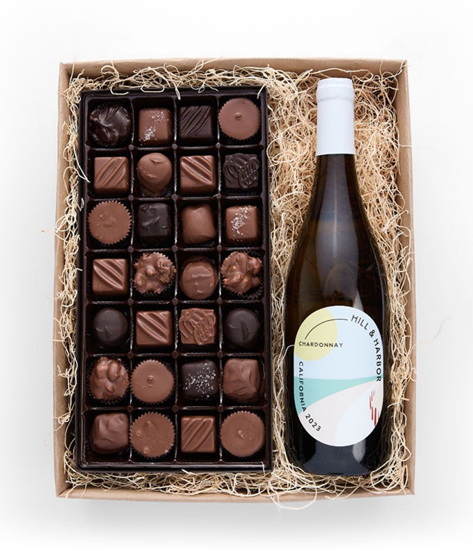 White Wine &amp; Gourmet Chocolates Gift Box