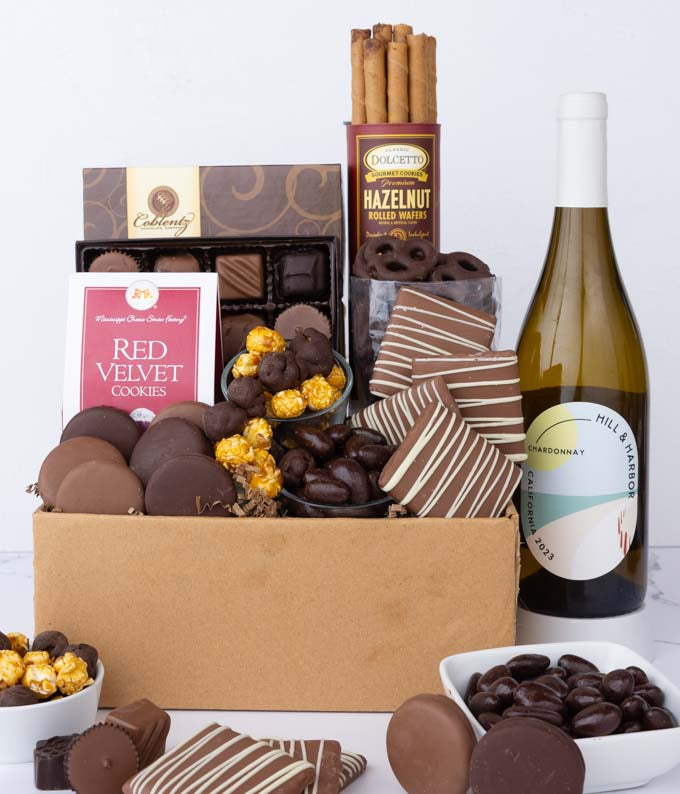 Deluxe White Wine &amp; Sweet Treats Gift Box