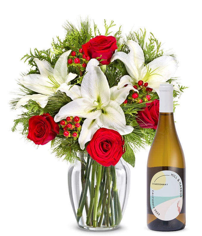 Classic Christmas Lily Bouquet with White Wine