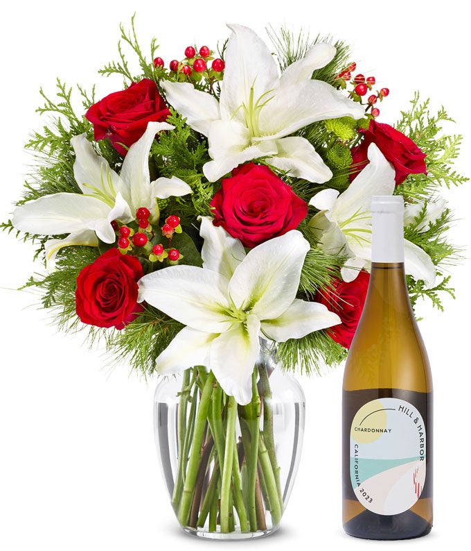 Premium Christmas Lily Bouquet with White Wine