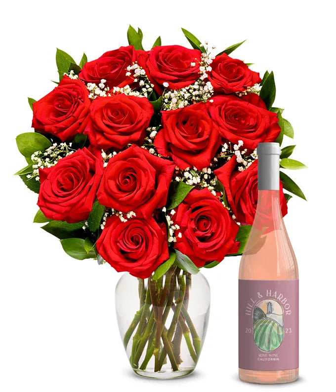 One Dozen Red Roses and Rosé