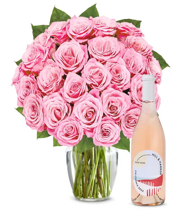 Two Dozen Light Pink Roses & Rosé