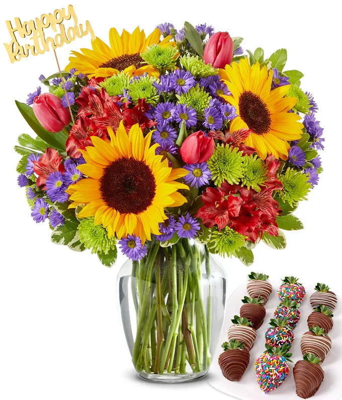 Sunflower Garden Birthday Chocolate Covered Strawberry Bundle