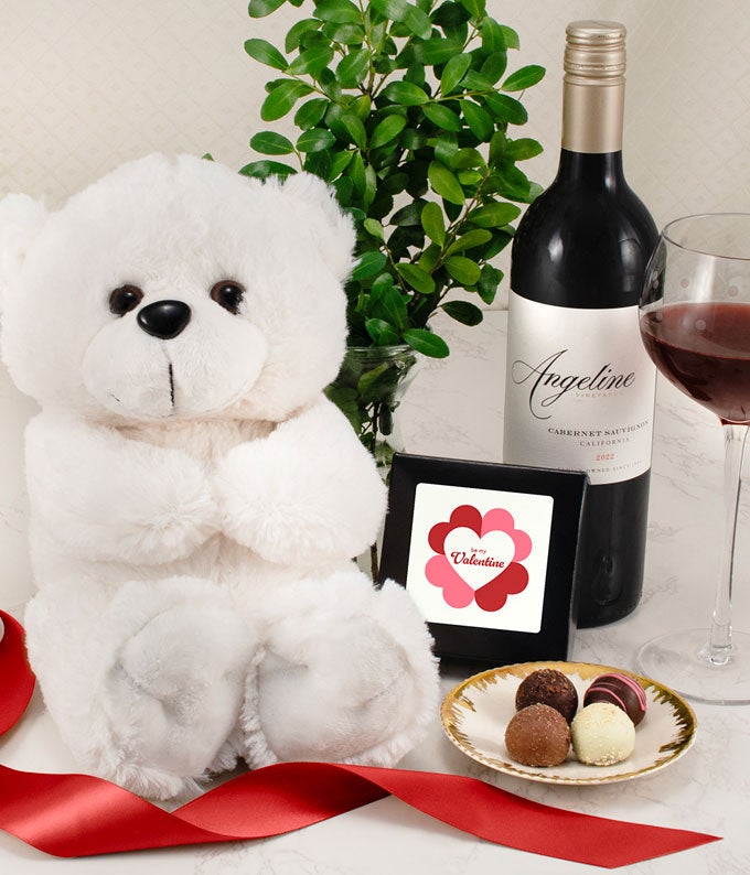 Red Wine &amp; Teddy Bear Hugs Gift Box