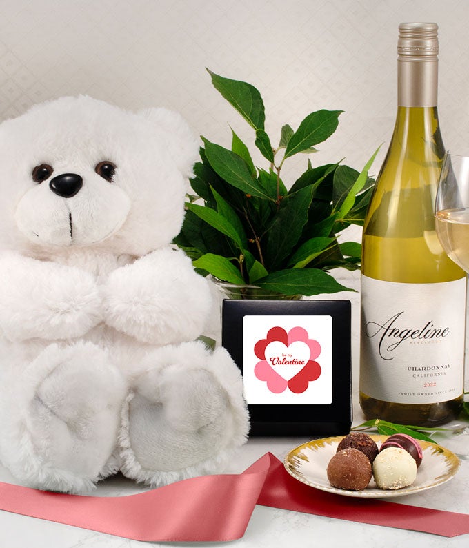 White Wine &amp; Teddy Bear Hugs Gift Box