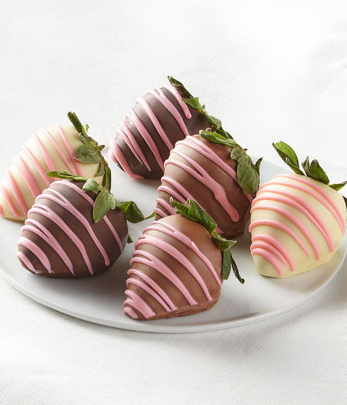 Pink Swizzled Chocolate Covered Strawberries - Half Dozen - The