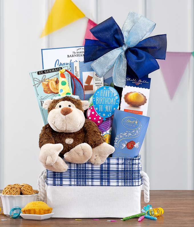 Happy Birthday Monkey & Gourmet Gift Basket