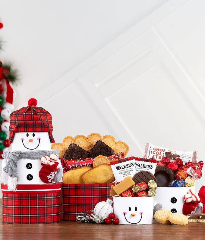 Cozy Snowman Gift Tower