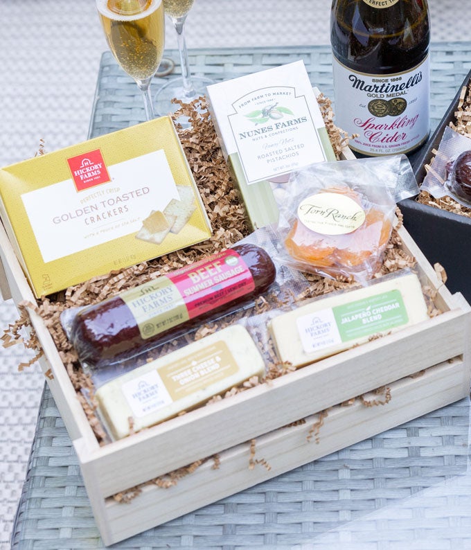 Meat and Cheese wooden crate gift box for delivery