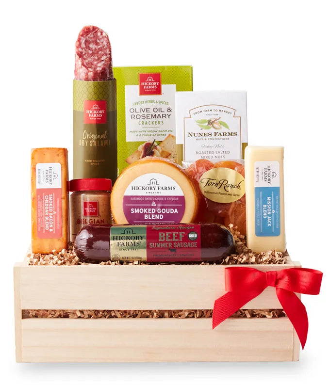 Meat &amp; Cheese Wooden Crate Gift Basket