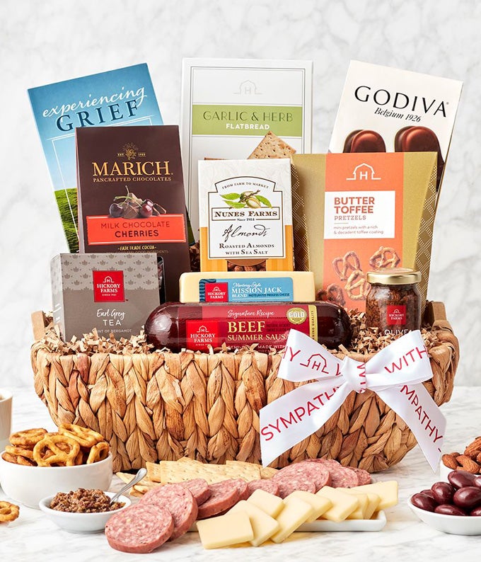 Sympathy gift basket with gourmet gifts