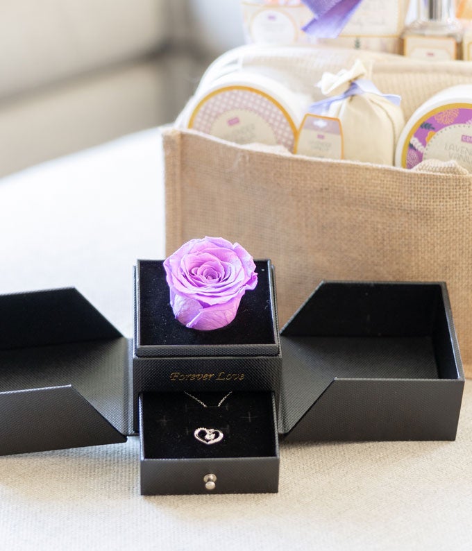 Purple Rose & Necklace Gift Set
