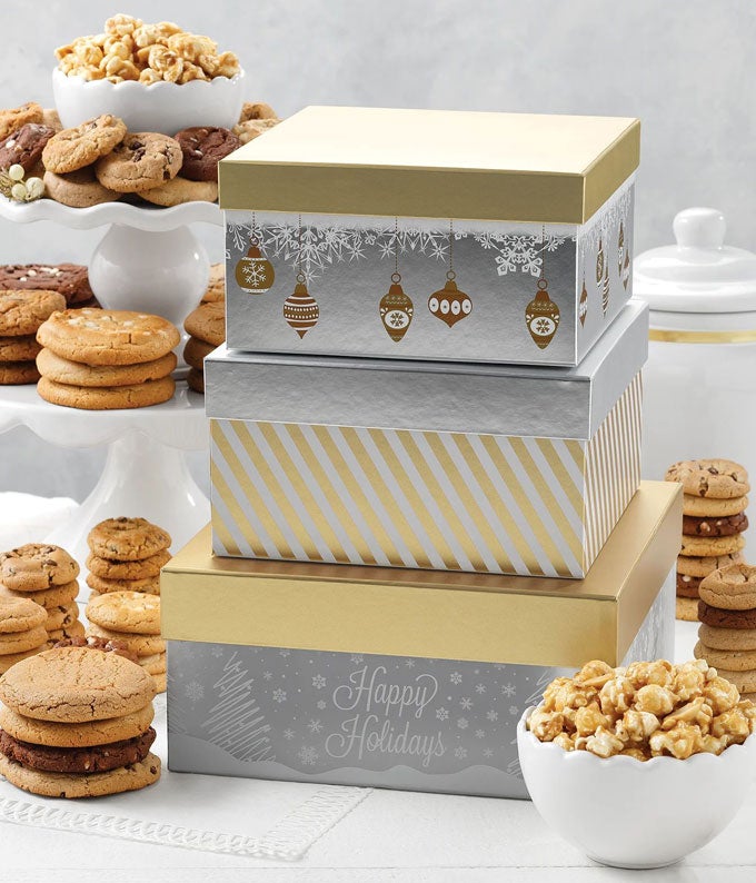 Happy Holidays Golden Cookie Gift Tower