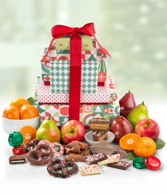 Deluxe Holiday Fruit &amp; Chocolate 7 Box Tower