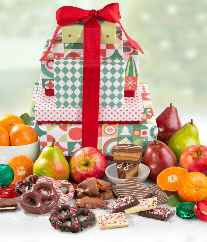 Deluxe Holiday Fruit &amp; Chocolate 7 Box Tower