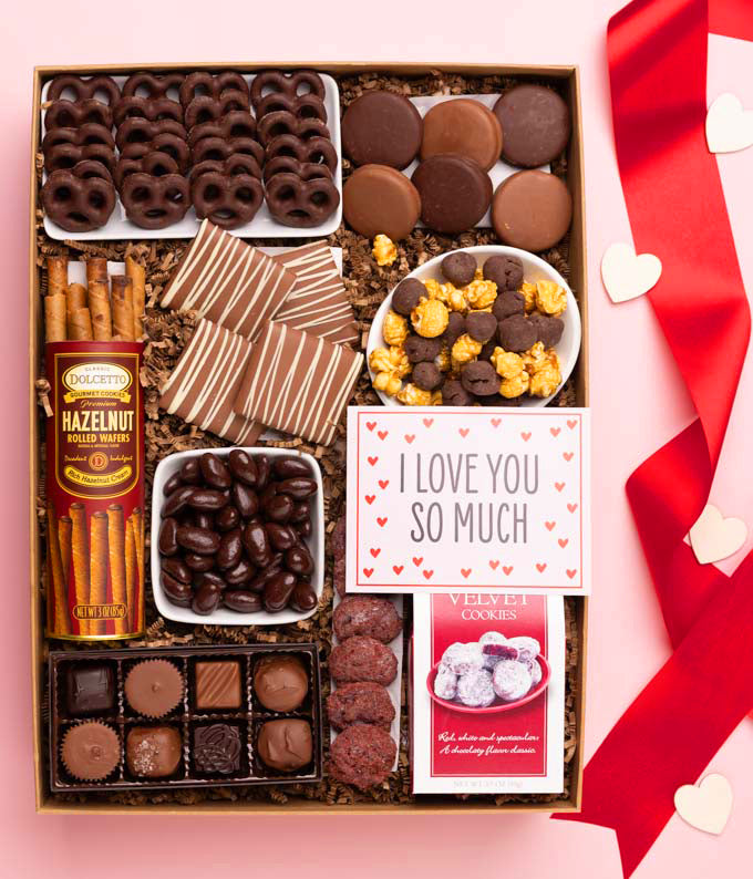 I Love You! Gourmet Chocolate &amp; Wine Indulgence Gift Box - California Red &amp; White Wine