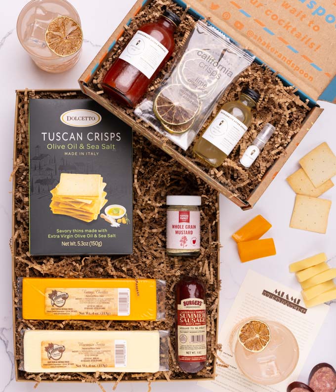 Cheese &amp; Meat Gift Box with Tropical Pink Margarita Cocktail Kit