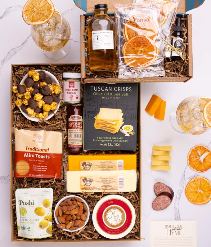 Deluxe Cheese &amp; Charcuterie Box with Garden Party Spritz Cocktail Kit