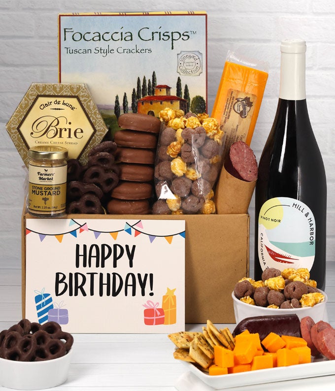 Happy Birthday! Gourmet Gift Box with Red Wine