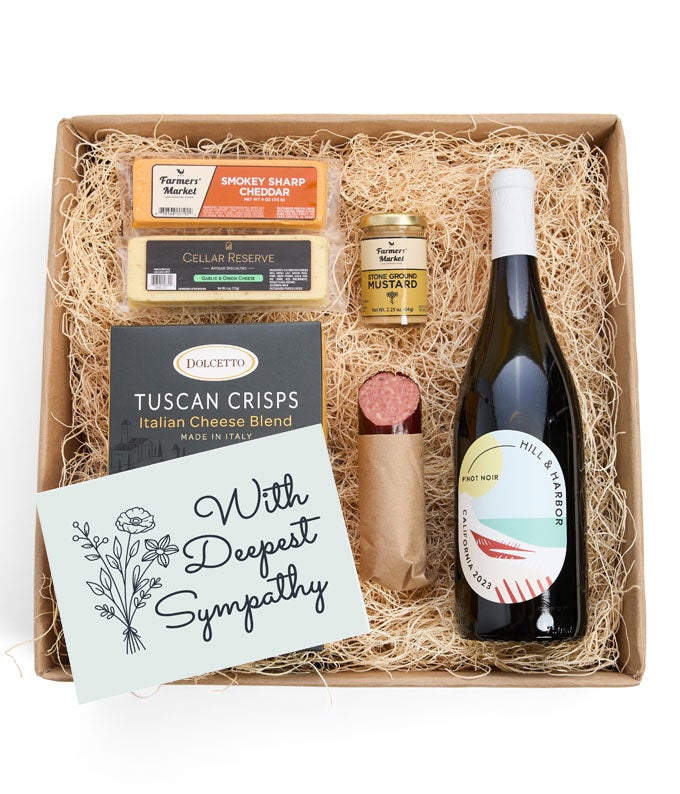 Deepest Sympathy Cheese, Meat &amp; Red Wine Gift Box